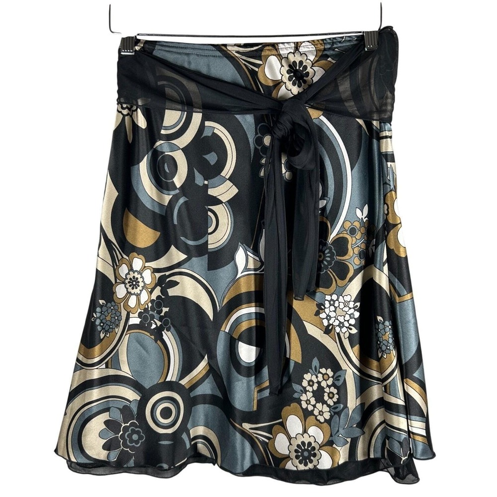 Wrapper Skirt Women Medium Black Gold Retro Geometric Floral Midi Y2K Aesthetic